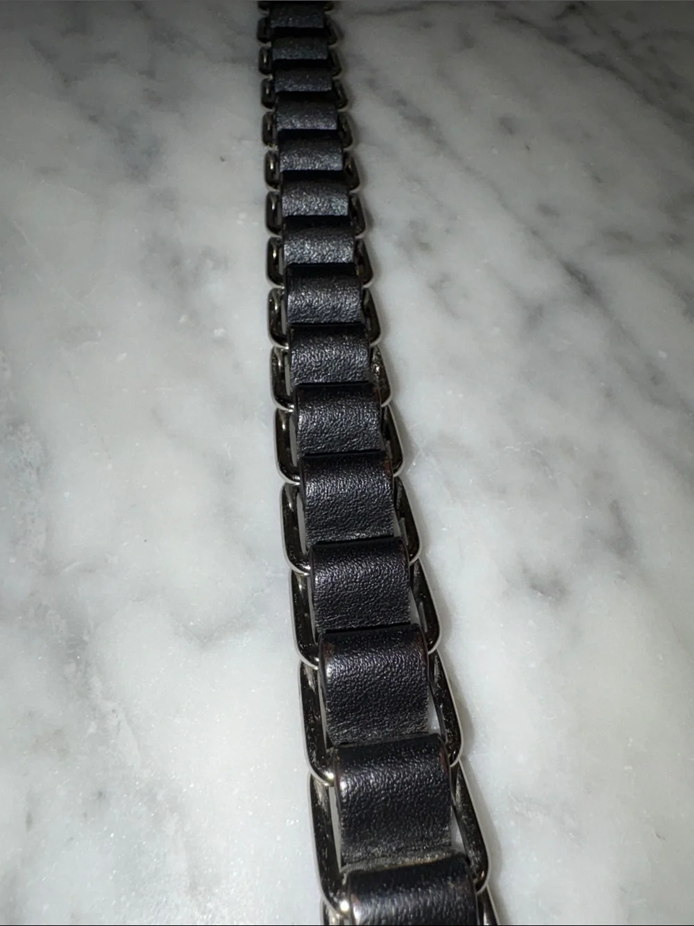 Skinny Black Leather Ladder Weave Chainlink Curb Belt Helmut Lang Diesel Biker
